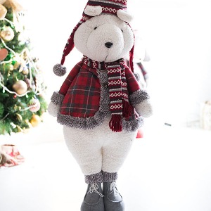 크리스마스 체크무늬옷 곰인형 100cm하바24